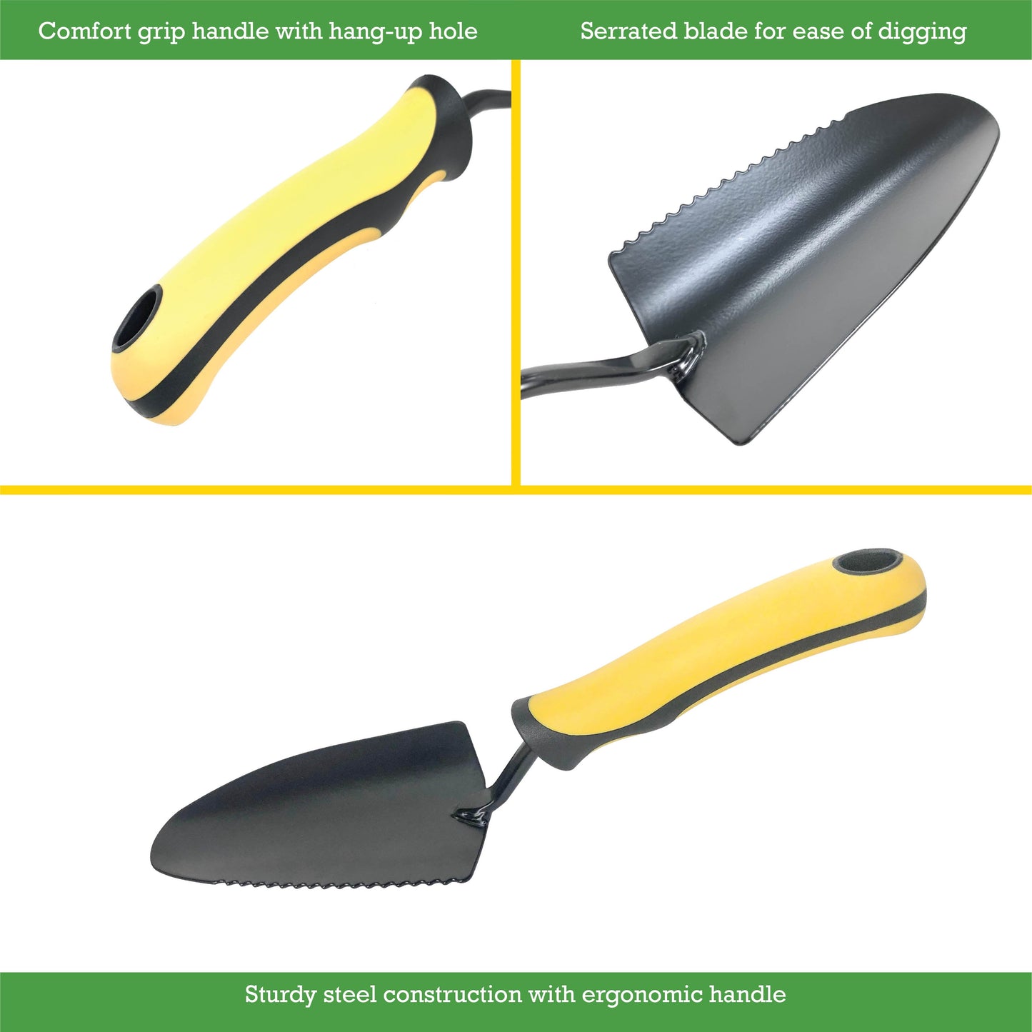 Expert Gardener Steel Gardening Trowel, 12.6 in Length, Black & Yellow